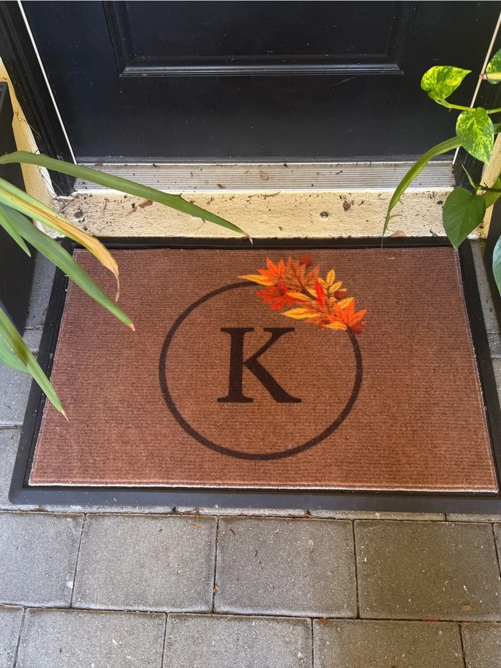Ruggable Harvest Leaves “K” Monogram Fall Leaves Doormat- Cover Only